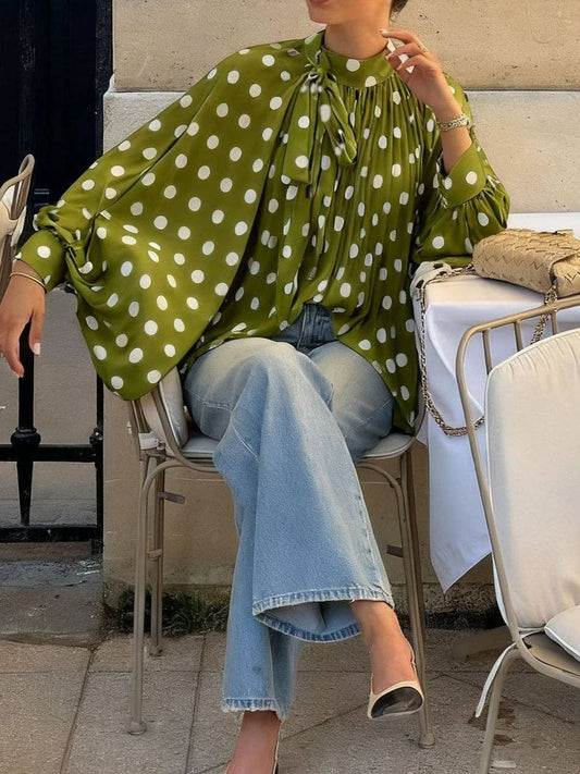 Polka Dot Tie Neck Top